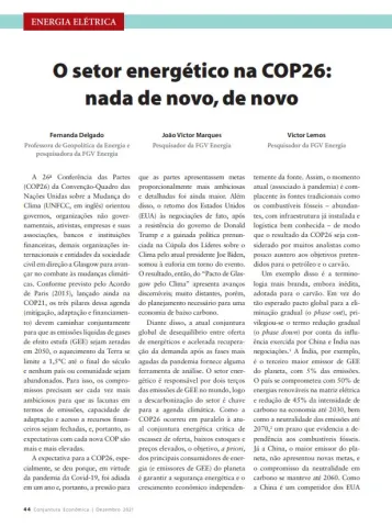 O setor energético na COP26:  nada de novo, de novo