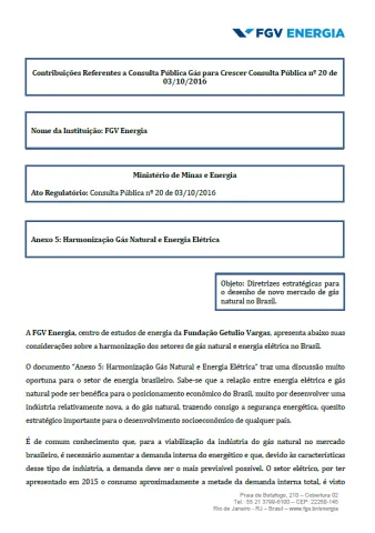 Imagem de "Contribuições Gás para Crescer: Anexo 5: Harmoização Gás Natural e Energia Elétrica"