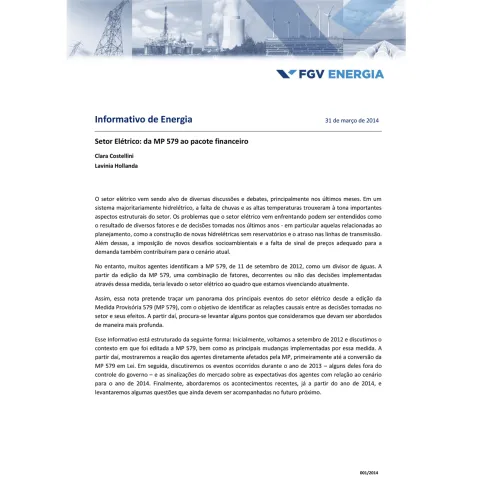 Imagem de "SETOR ELÉTRICO: DA MP 579 AO PACOTE FINANCEIRO"