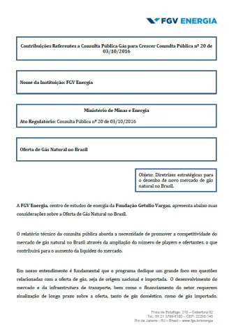 Imagem de "Contribuições Gás para Crescer: Oferta de Gás Natural no Brasil"