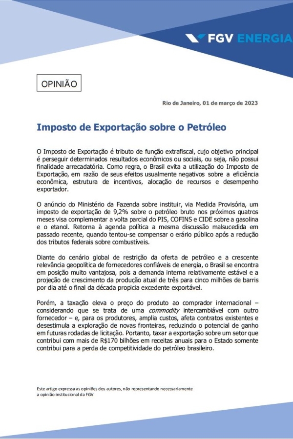 Imagem de "Imposto de Exportação sobre o Petróleo"