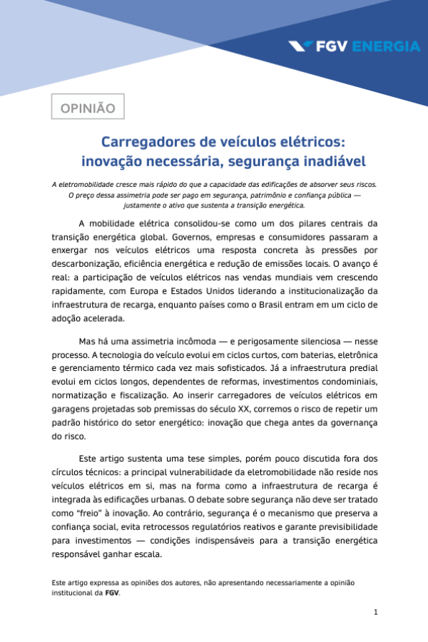 Imagem de "Carregadores de veículos elétricos:  inovação necessária, segurança inadiável"