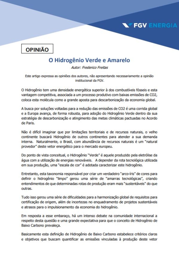 Imagem de "O Hidrogênio Verde e Amarelo"