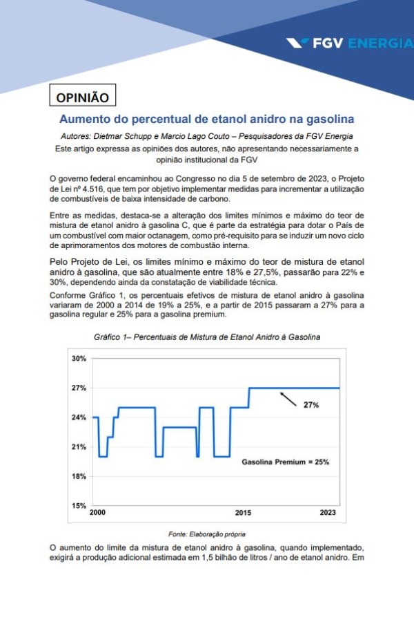Imagem de "Aumento do percentual de etanol anidro na gasolina"