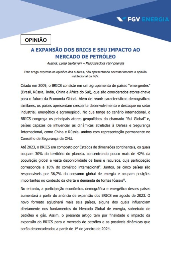 Imagem de "A EXPANSÃO DOS BRICS E SEU IMPACTO AO MERCADO DE PETRÓLEO "