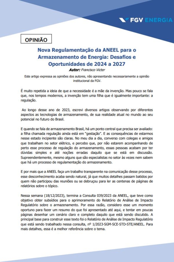 Imagem de "Nova Regulamentação da ANEEL para o  Armazenamento de Energia: Desafios e  Oportunidades de 2024 a 2027"