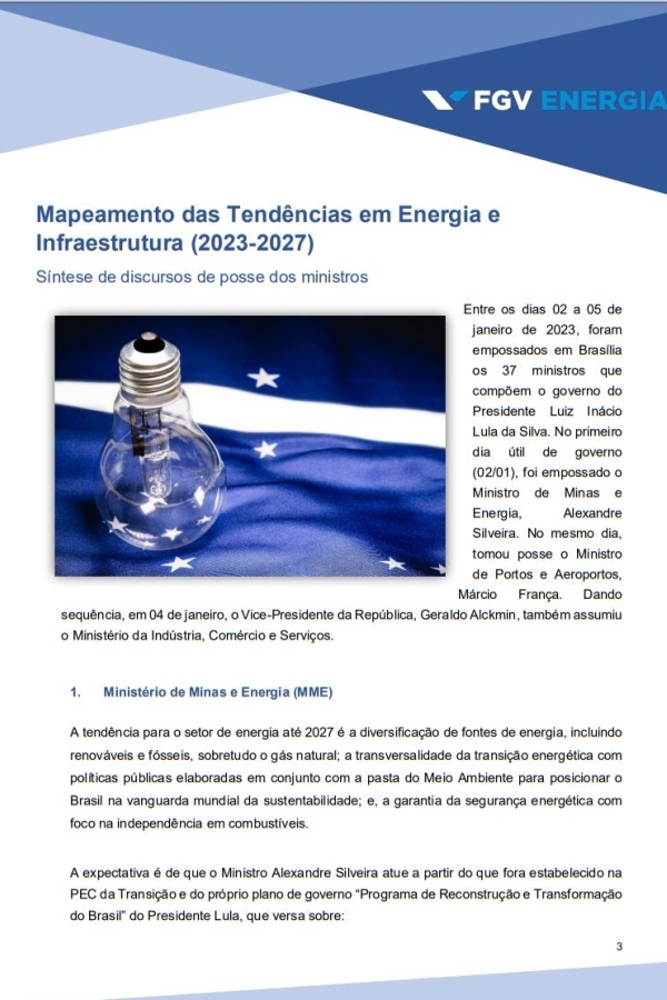 Imagem de "Mapeamento das Tendências em Energia e Infraestrutura (2023-2027): Síntese de discursos de posse dos ministros"