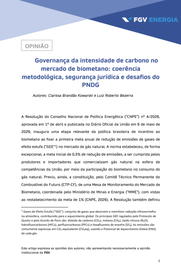 Capa Artigo Governança da intensidade de carbono no mercado de biometano