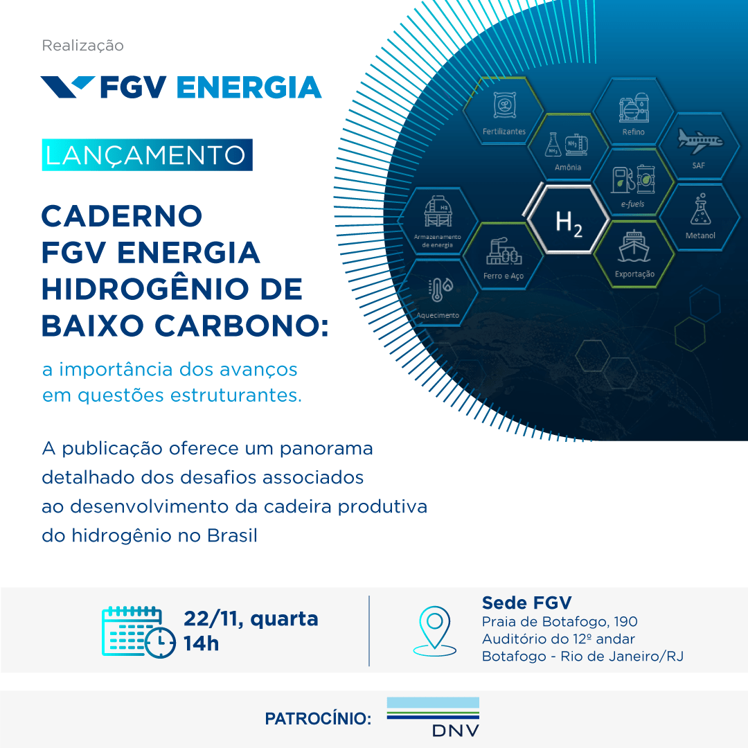 Imagem de "Lançamento Caderno FGV Energia Hidrogênio de Baixo Carbono: a importância dos avanços em questões estruturantes"